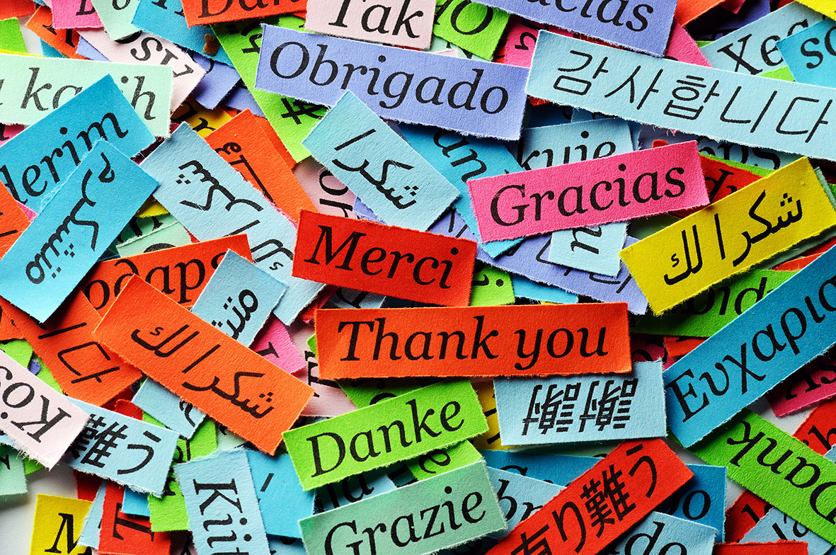 Thank You Word Cloud printed on colorful  paper different languages